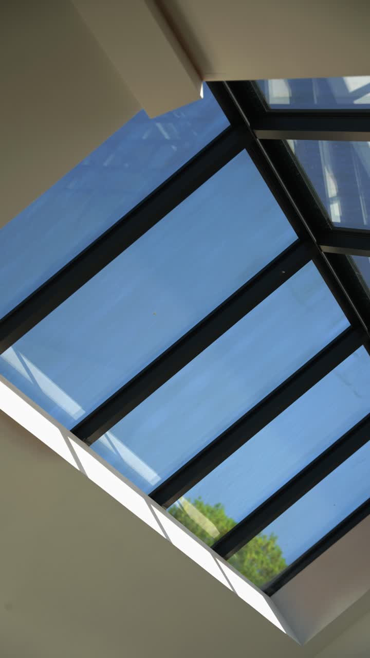 Skylight view in Yorkshire showing clear blue sky and structure