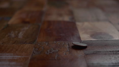 caída de monedas en un piso de madera que muestra colas