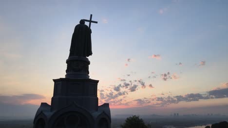 kyiv, ukraine aerial view in the morning at dawn: monument to vladimir the great