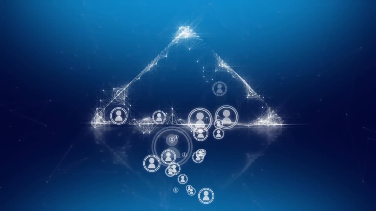 디지털 아이콘의 애니메이션과 파란색 배경의 데이터 처리