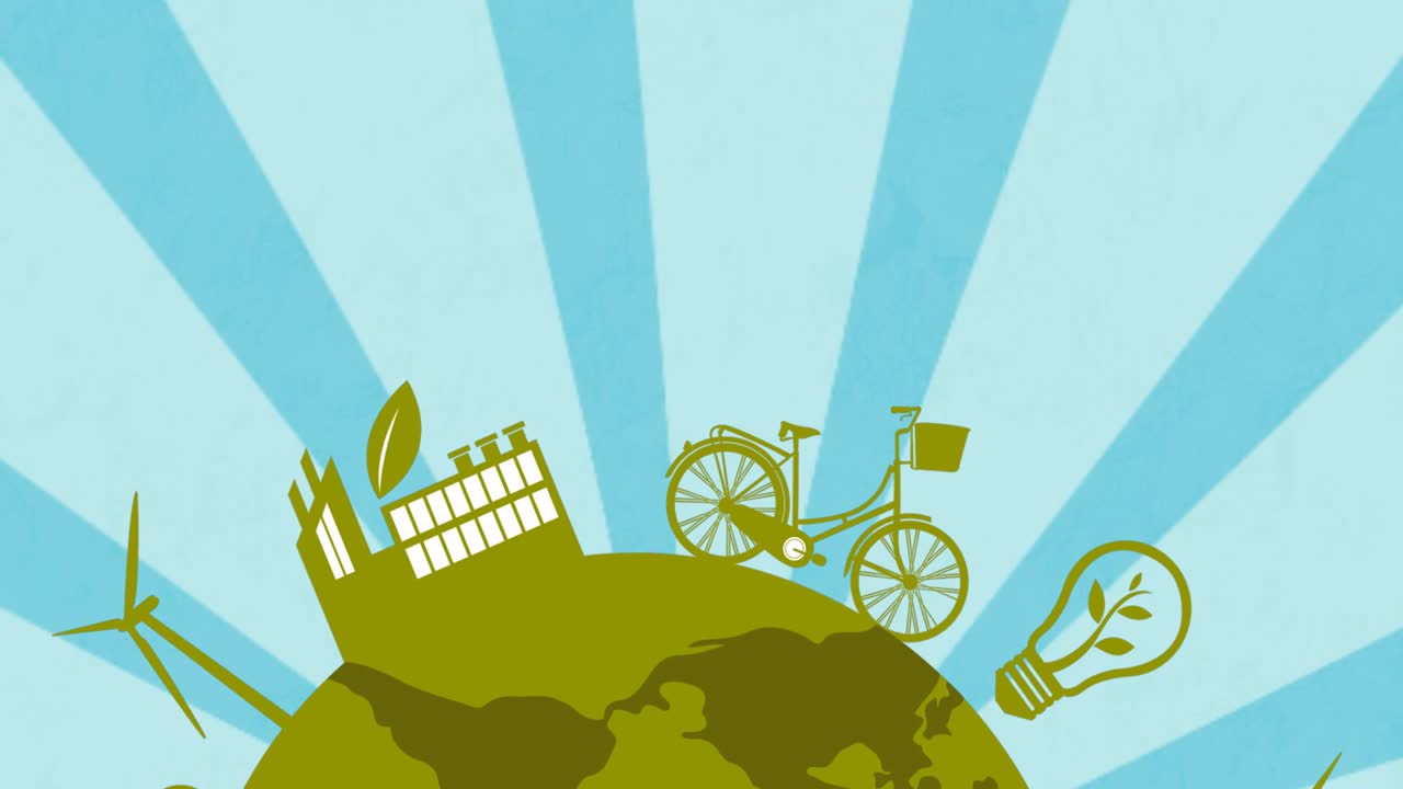 파란색 배경에 회전하는 지속가능성 기호의 애니메이션