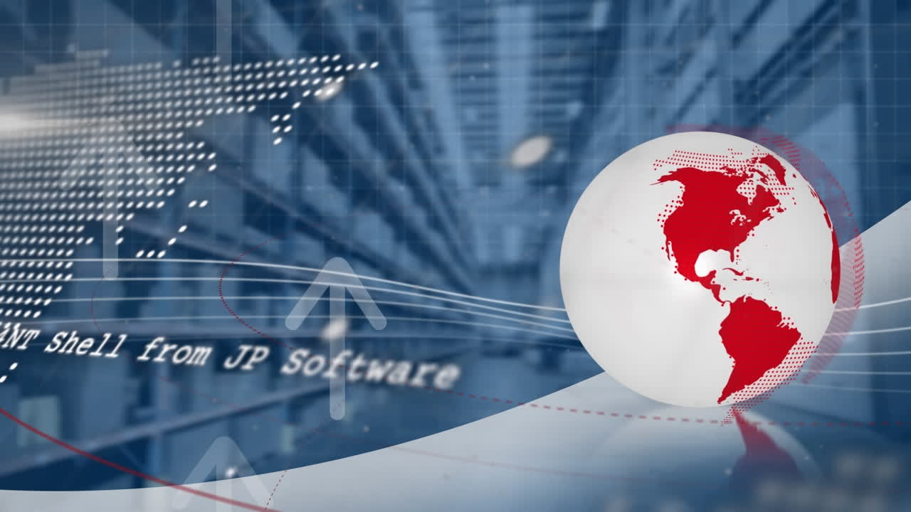 animación del globo y el mapa del mundo con procesamiento de datos en el almacén
