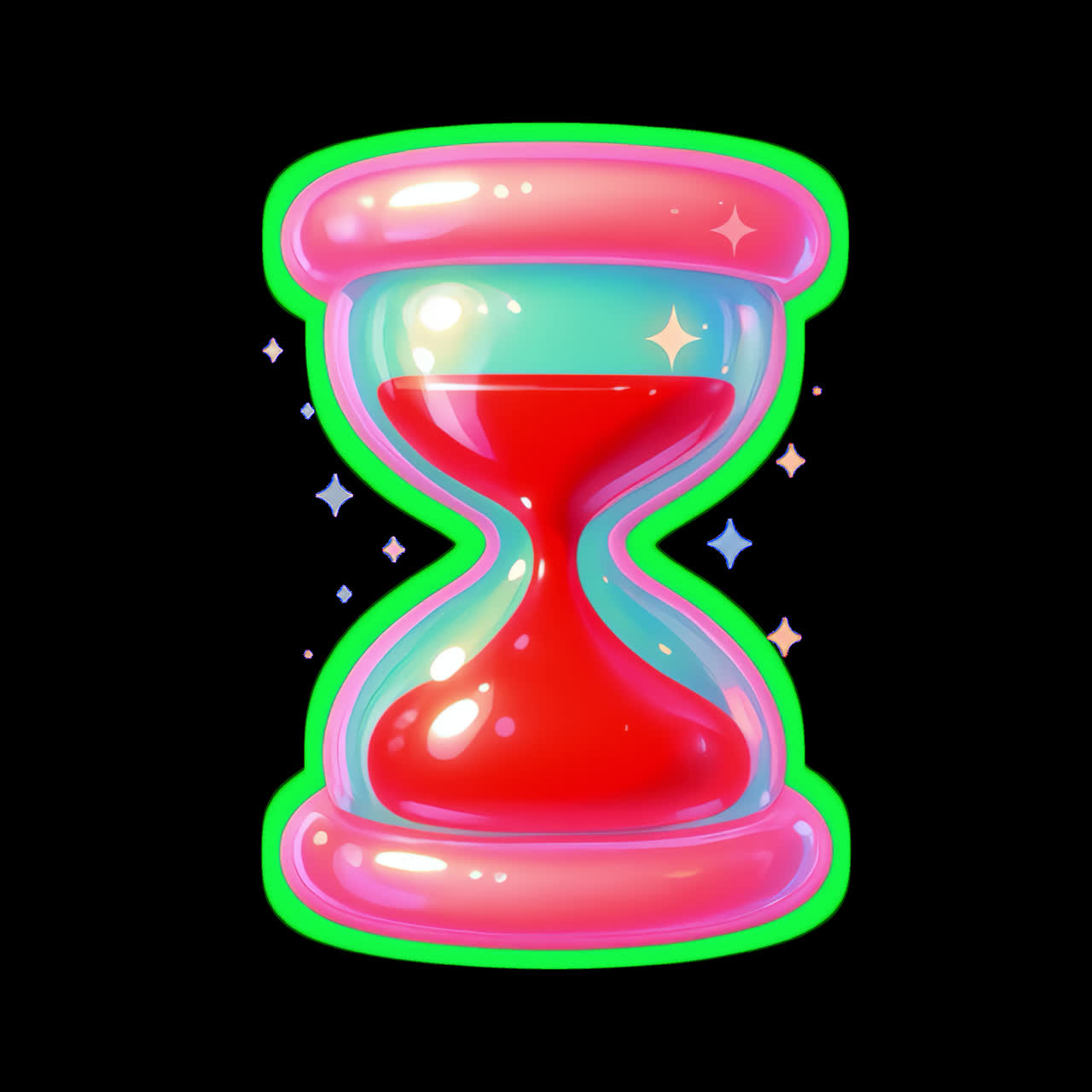 Colorful glossy hourglass illustration animation isolated asset, transparent 4K video, alpha