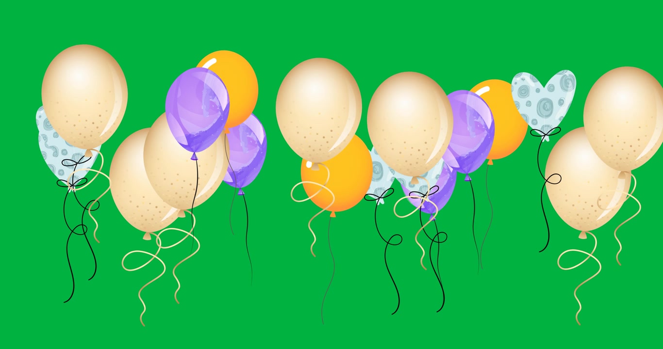 Animazione digitale di molti palloncini colorati che fluttuano su sfondo nero