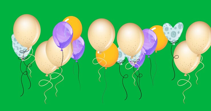Animazione digitale di molti palloncini colorati che fluttuano su sfondo nero