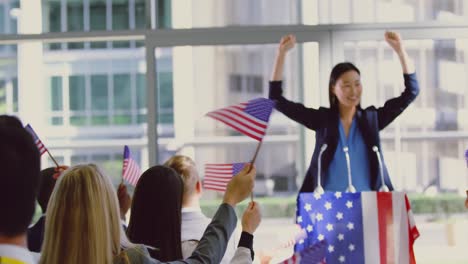 asian female speaker speaks in a political campaign seminar at modern office 4k