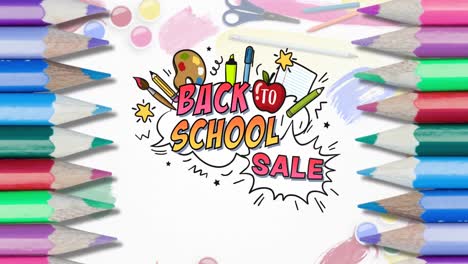 Animation-of-back-to-school-sale-text-over-colourful-pencils