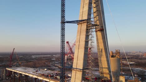 international bridge between usa and canada construction site, aerial drone view