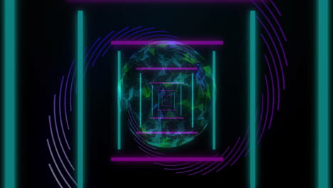 animación de rayas de neón, redes de conexiones en todo el mundo