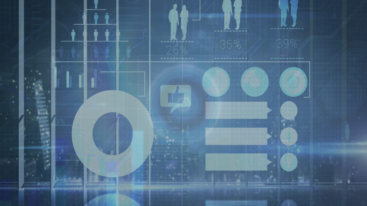 Animation of data processing on blue background