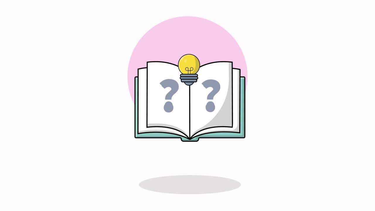 Libro animato con punti interrogativi e lampadina dell'idea
