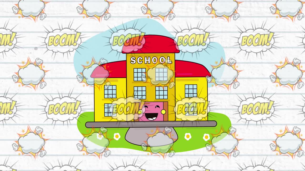 학교 건물의 아이콘이  ⁇  줄로 된 종이를  ⁇ 고 있습니다.