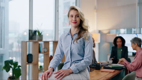 smiling businesswoman in an office setting