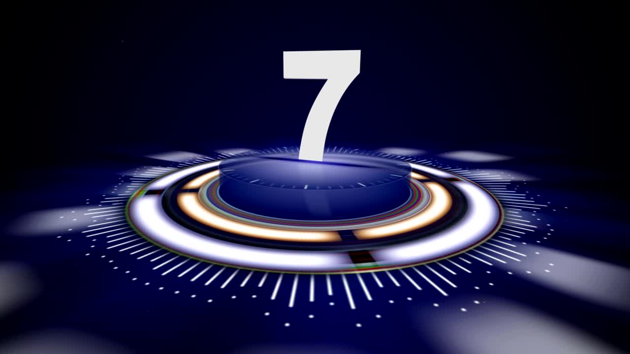 número 7, top diez números de animación con el canal alfa, renderización, fondo, bucle