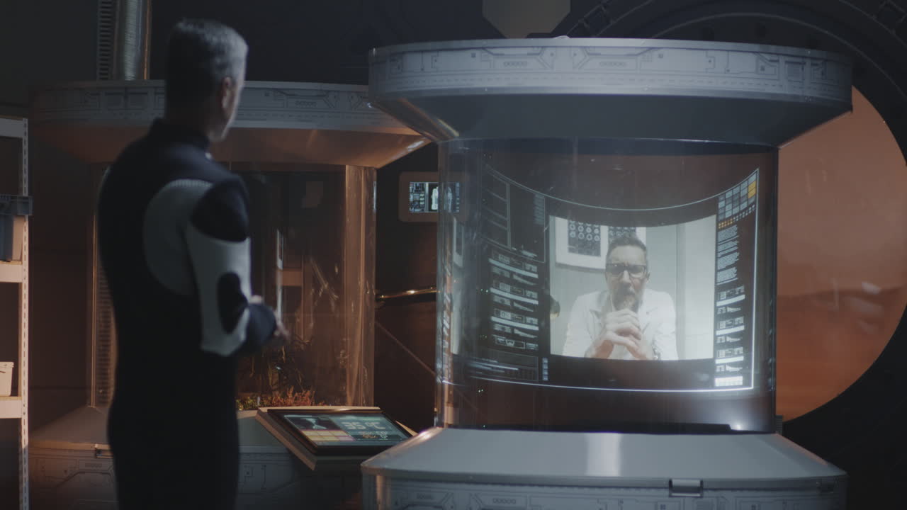 Scientist in a Futuristic Laboratory Video Conference