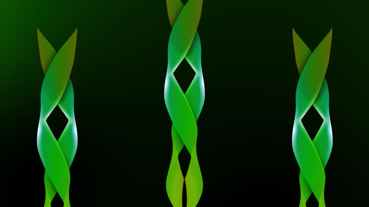 3D twirling ribbon animation with a dark dynamic background and hypnotic abstract design smooth motion graphics flowing movement visual effects vibrant patterns art colours green gold brown