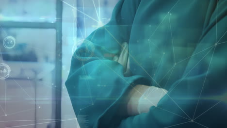 animation des netzwerks von verbindungen über kaukasische ärztin
