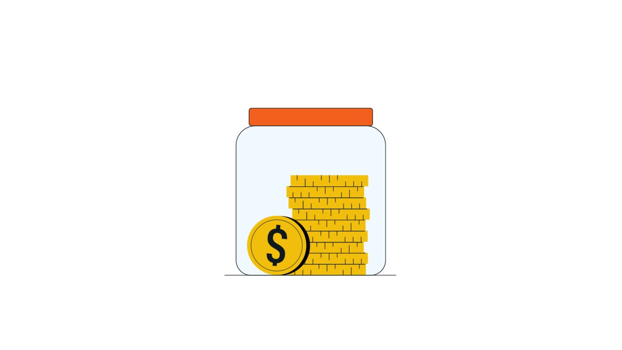 Animated Coins Falling and Stacking in a Savings Jar