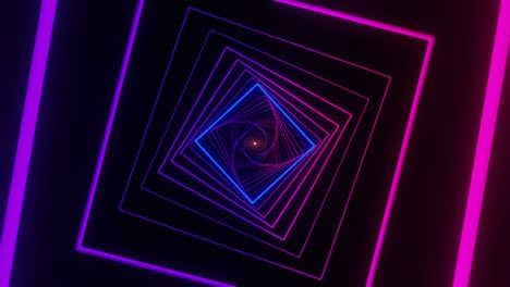 túnel de bucle sin costuras de forma cuadrada giratorio azul púrpura vj. renderizado en 3d