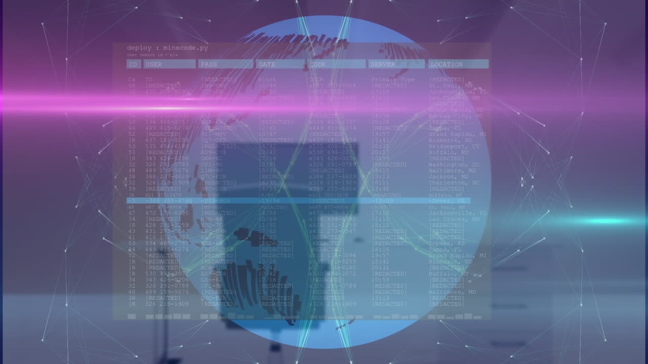animación de senderos de luz y globo sobre procesamiento de datos y escritorio en la oficina
