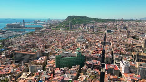 gothic quarter barcelona during a sunny day, aerial view. catalonia, spain