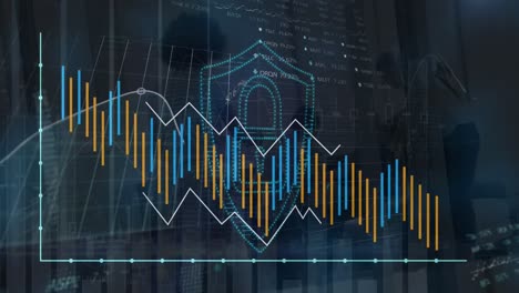 animación del procesamiento de datos financieros sobre el icono del candado