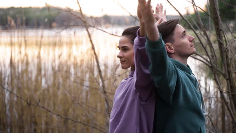 couple stretching outdoors