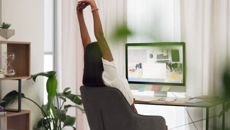 Woman-doing-stretch-from-online-work-on-computer