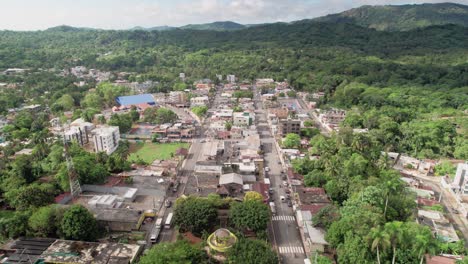 aerial scenic panoramic view over yamasa town, dominican republic