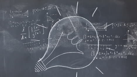 animation of light bulb with scientific formulae and data processing