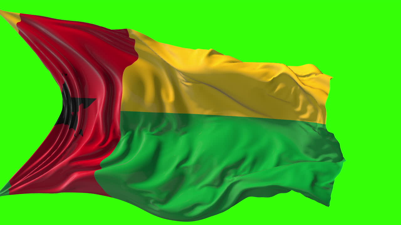 Waving flag of Guinea-Bissau on a green screen