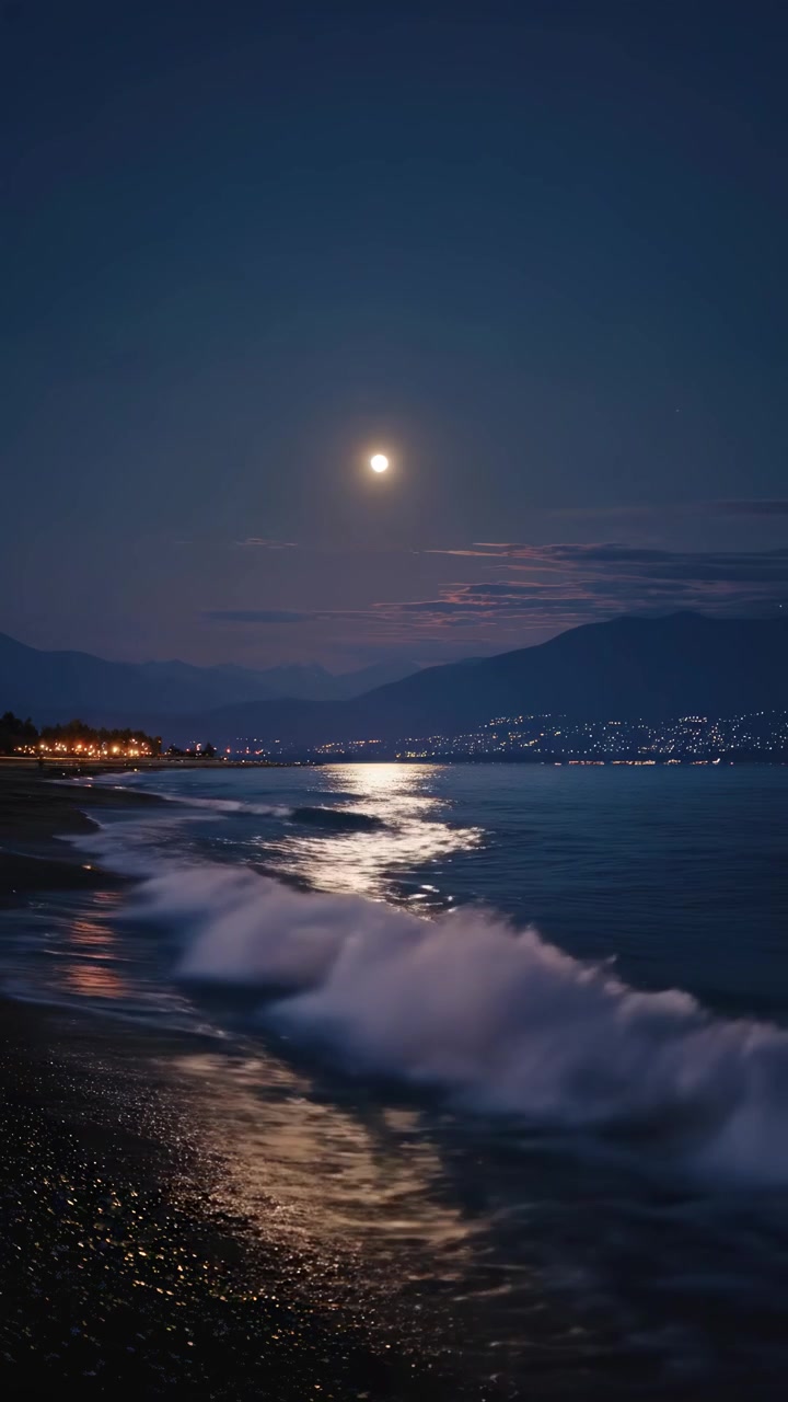 Gece Okyanus Dalgalarına Yansıyan Dolunay