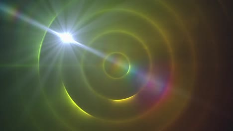 digital animation of spot of light against yellow spiral light trails on black background