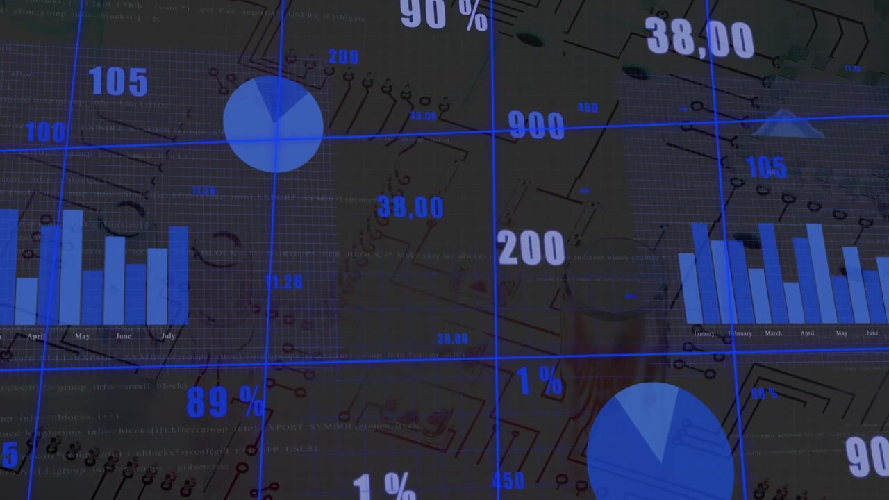 Animation of data processing and media icons over road