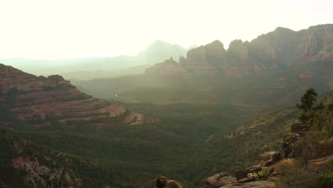 pareja abrazada en el borde mirando el parque estatal de roca roja de sedona