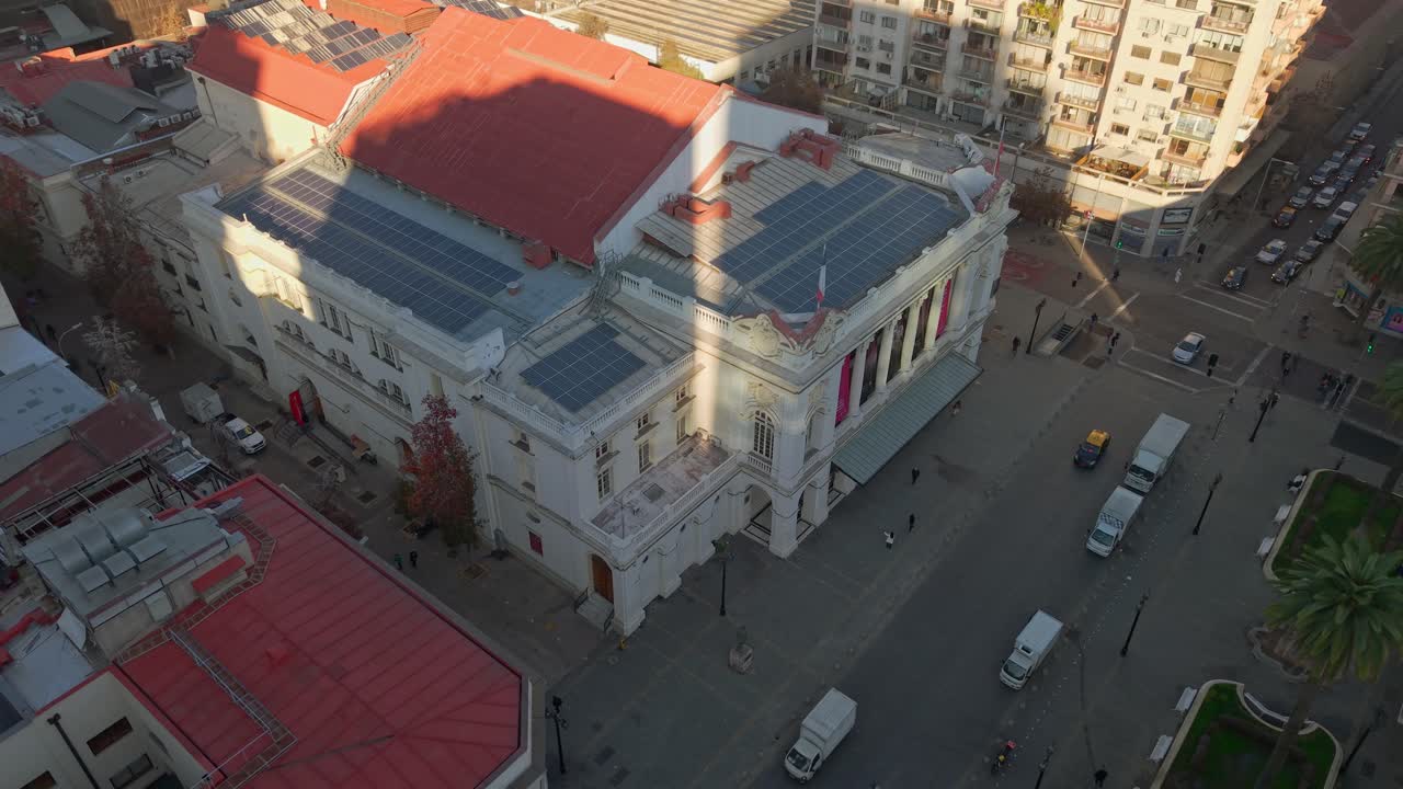 Orbiting shot of the main Municipal theatre in downtown Santiago
