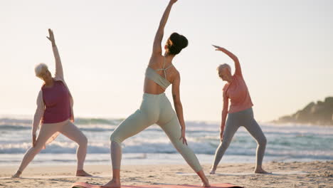 Beach-yoga-class,-old-people