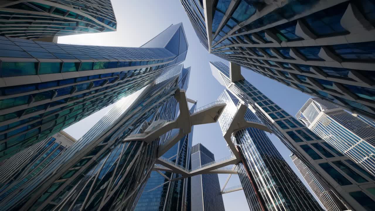 Modern Skyscrapers Interconnected by Bridges