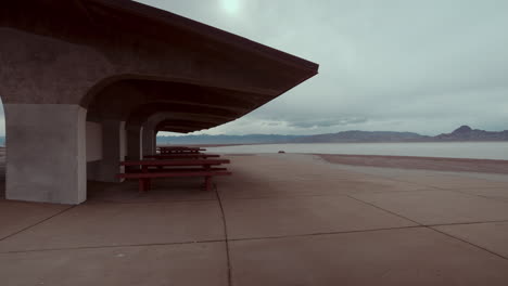 Picnic Area by the Lake under Cloudy Sky