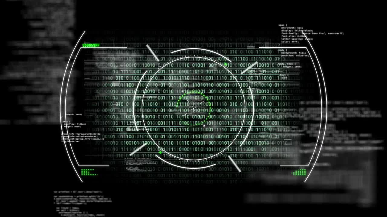 Animation of scope scanning and data processing on black background