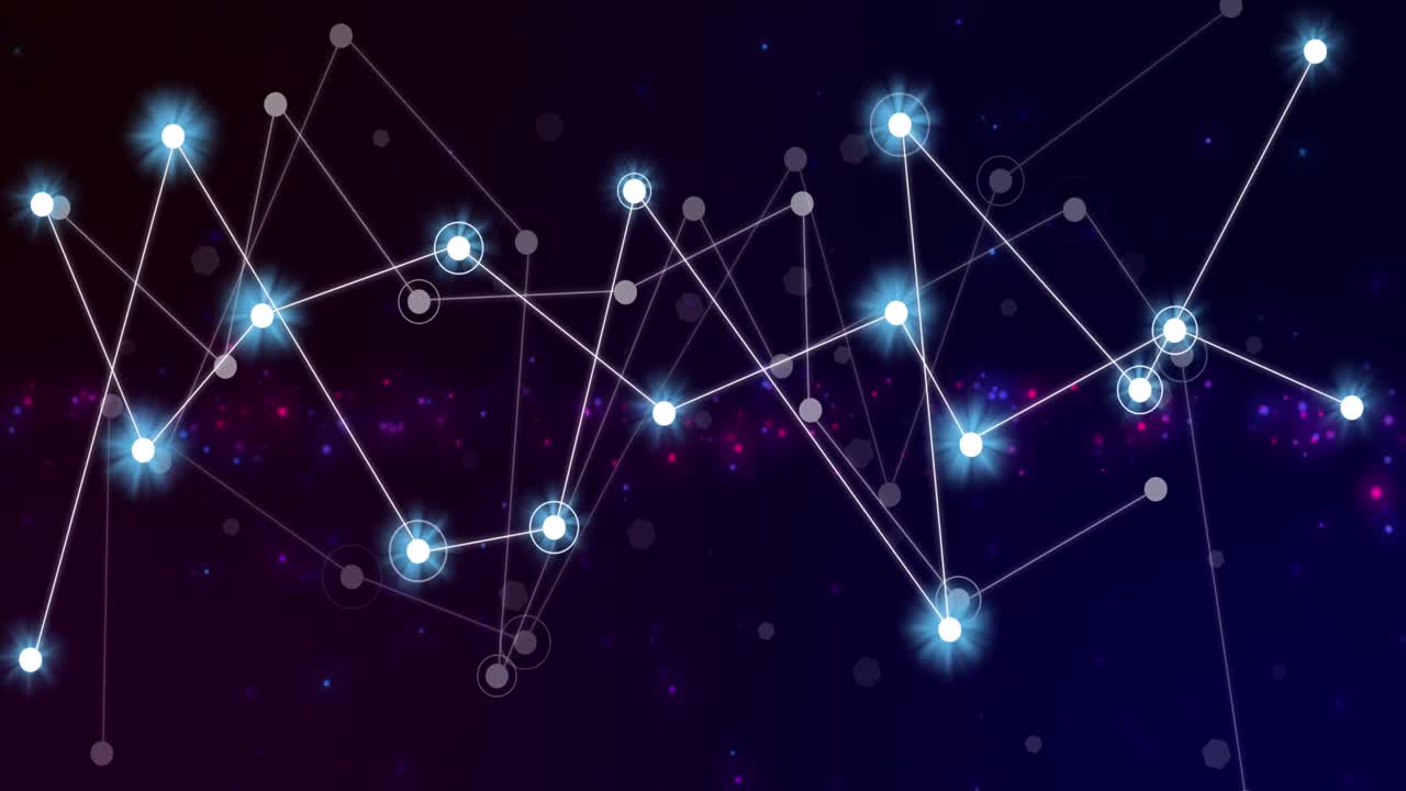 animación de la red de conexiones con puntos brillantes sobre fondo negro