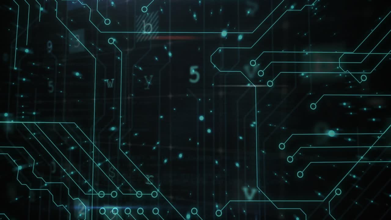Animation of data processing over black background