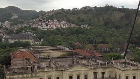 Aerial-view-of-the-nacional-museum-of-Rio-de-Janeiro,-Brazil,-right-after-it-got-destroyed-by-the-fire-in-2018