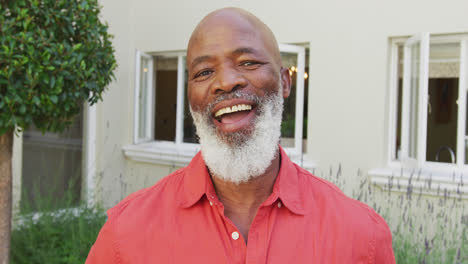 portrait of senior smiling african american man looking at camera in garden