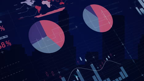 animación del procesamiento de datos y diagramas sobre la ciudad.