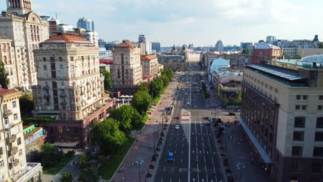 historical buildings along khreschatyk street on a sunny summer day