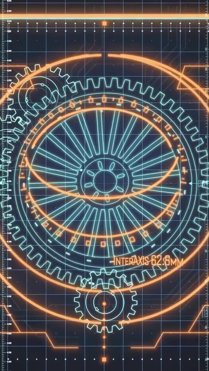 Progetto ingegneristico animato con ingranaggi luminosi ed elementi UI