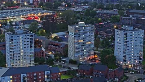 high rise appartments in manchester with city lights