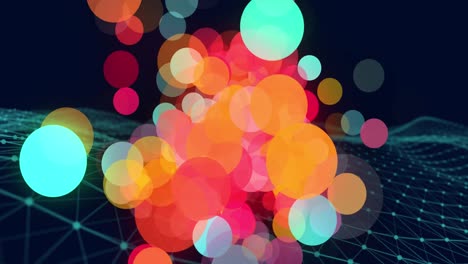 animación de manchas de luz coloridas sobre onda digital contra fondo azul