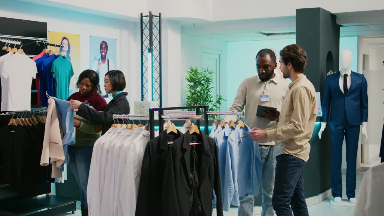 People shopping for clothes in a clothing store